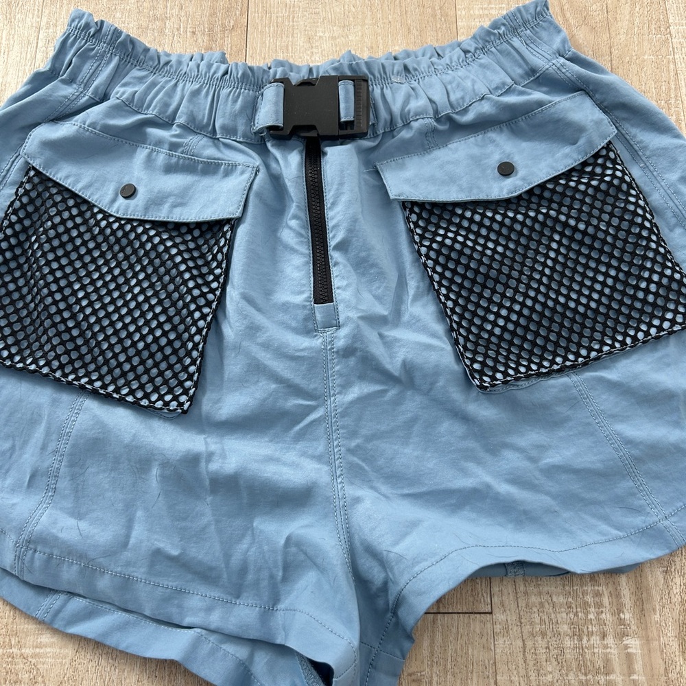 FP Movement by Free People Blue Cargo Shorts with Black Mesh Pockets